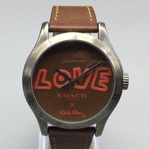 Coach Keith Haring Love Watch Women 40mm Silver Tone Leather Band New Battery
